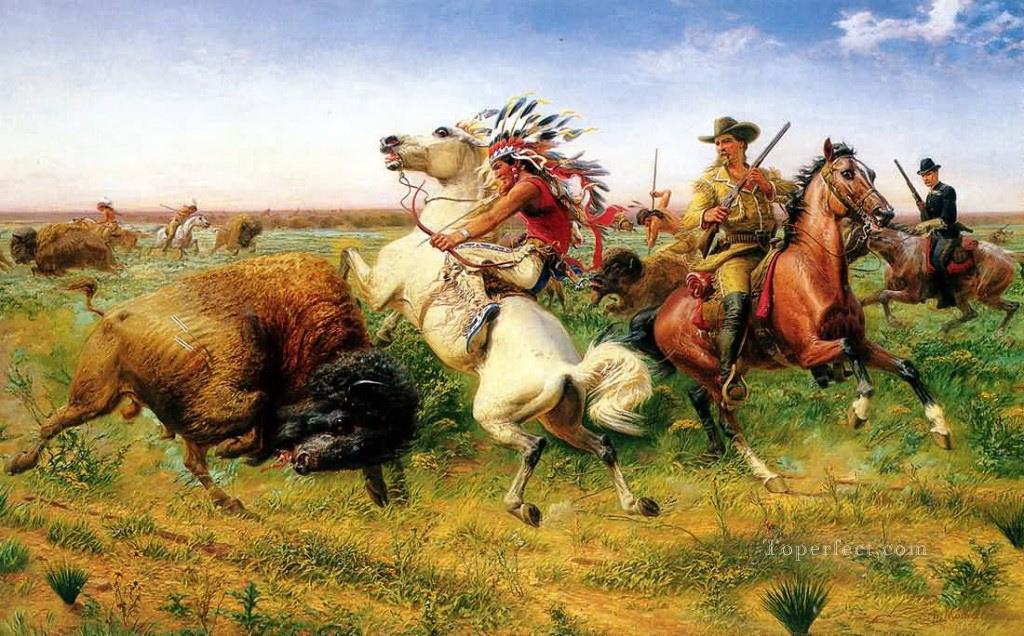 louis maurer the great royal buffalo hunt 1895 Oil Paintings